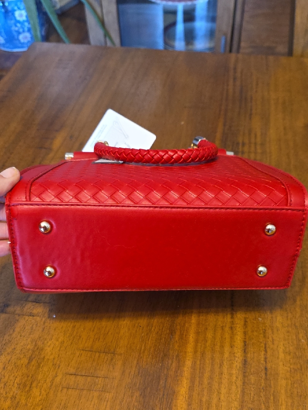 Bebe Red Woven Tote Handbag with Matching Wallet Nwt - Picture 10 of 16